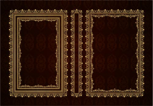 وکتور کادر و حاشیه با گل های طلایی و زمینه زرشکی